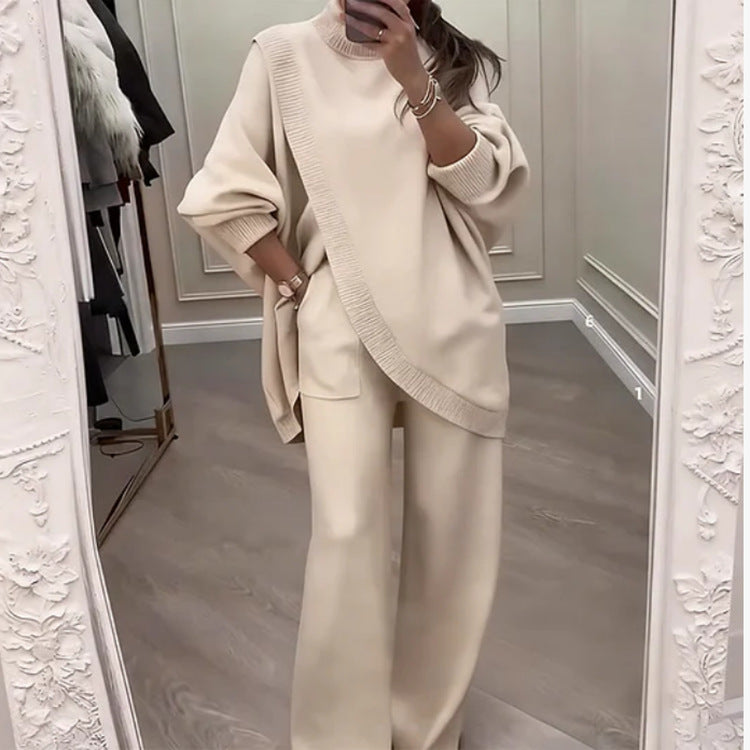 🔥 Ženski dvodelni komplet - asimetrični pulover + široke hlače, ohlapen kroj, mehka tkanina, super udobno👚 Brezplačna dostava✨