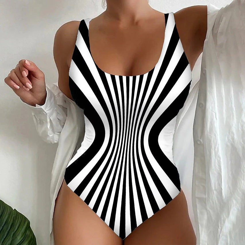 🩱S~5XL🏖️Modne in seksi črtaste enodelne kopalke