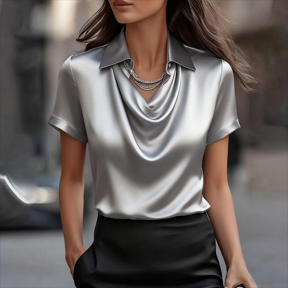 【S-4XL】Nová elegantní a jednoduchá dámská košile s krátkým rukávem 4252333