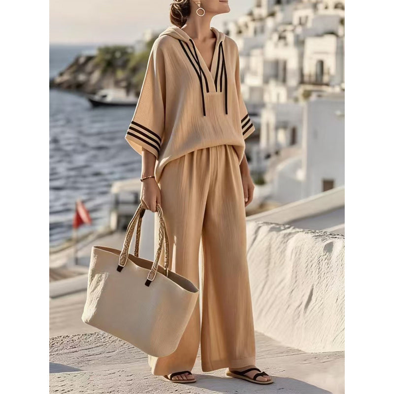 👚👖【S-5XL】【Top + Kalhoty】Nová ležérní dvoudílná sada: Top s kapucí a tříčtvrtečním rukávem + kalhoty s širokými nohavicemi✨ 4254319