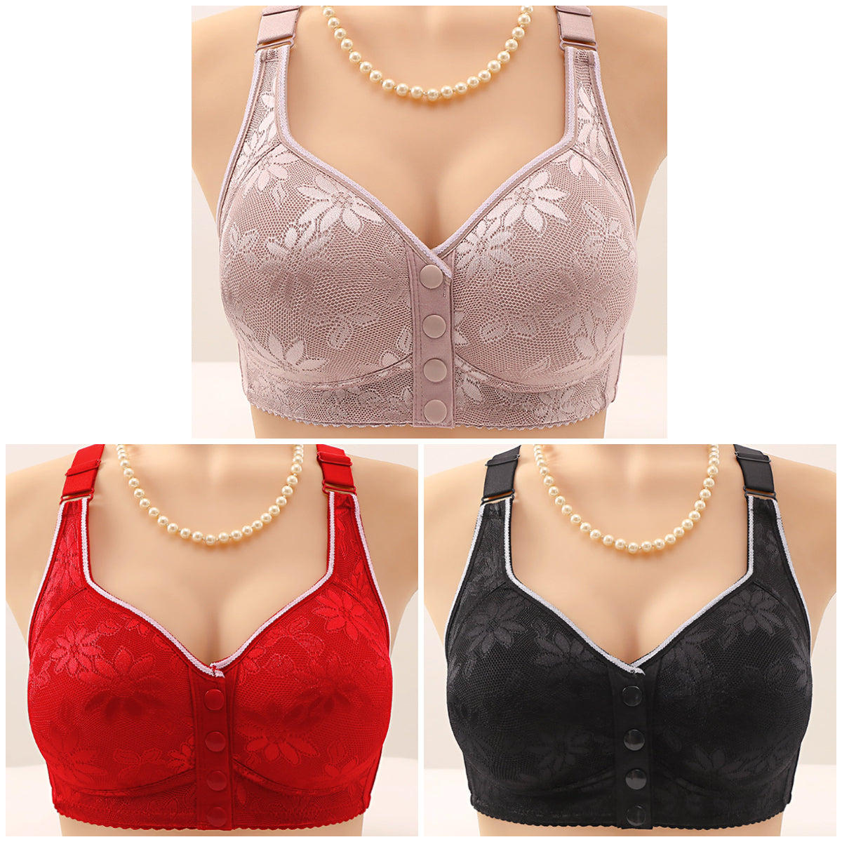 😍【Pakiranje od 3 dijelova】Ženski grudnjak bez žice s prednjim gumbima 【40-120 kg】❤️Udoban antibakterijski prirodni pamuk