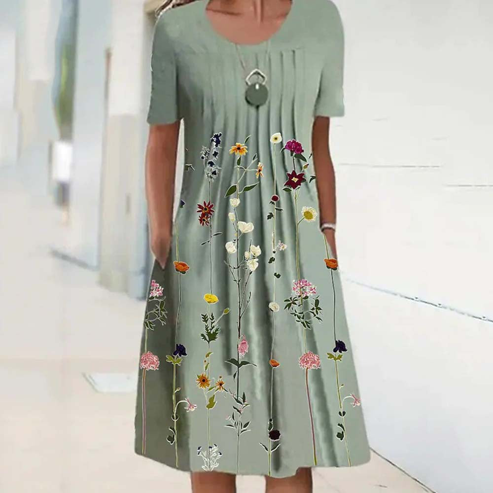 🦋 【S-3XL】Nova ženska obleka z okroglim izrezom in potiskom (S-3XL). 3705813