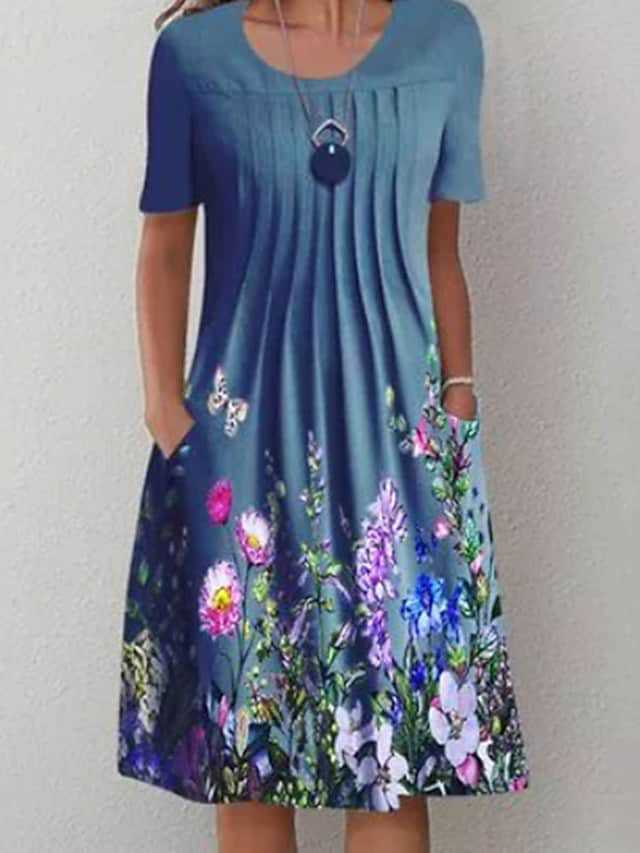 🦋 【S-3XL】Nova ženska obleka z okroglim izrezom in potiskom (S-3XL). 3705813