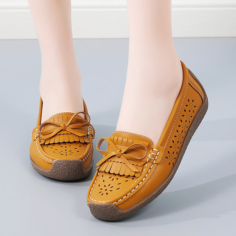 š¼ć35-44ćZapatos de cuero de verano para mujer, zapatos con punta abierta y borlas transpirables