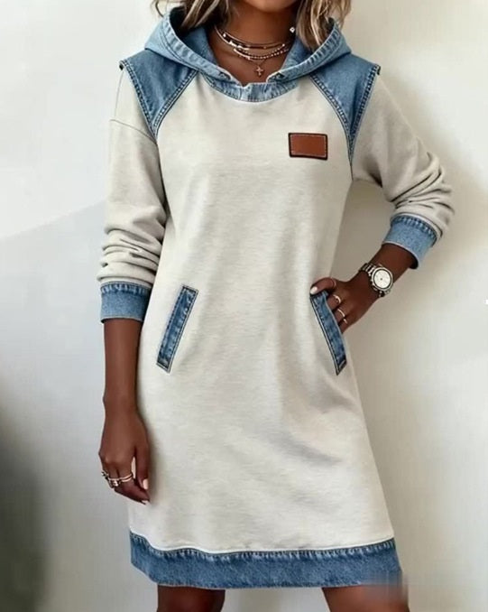 š„ćÄasovno omejena ponudbaćš·šNova zimska modna jeans obleka s kapuco iz patchworka