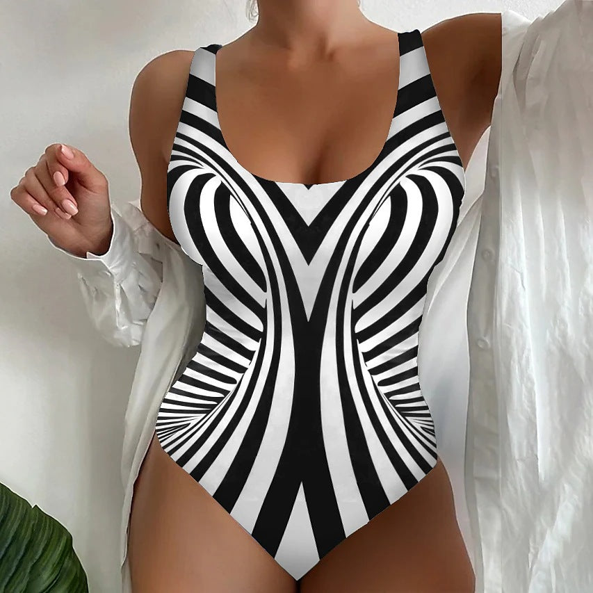 🩱S~5XL🏖️Modne in seksi črtaste enodelne kopalke
