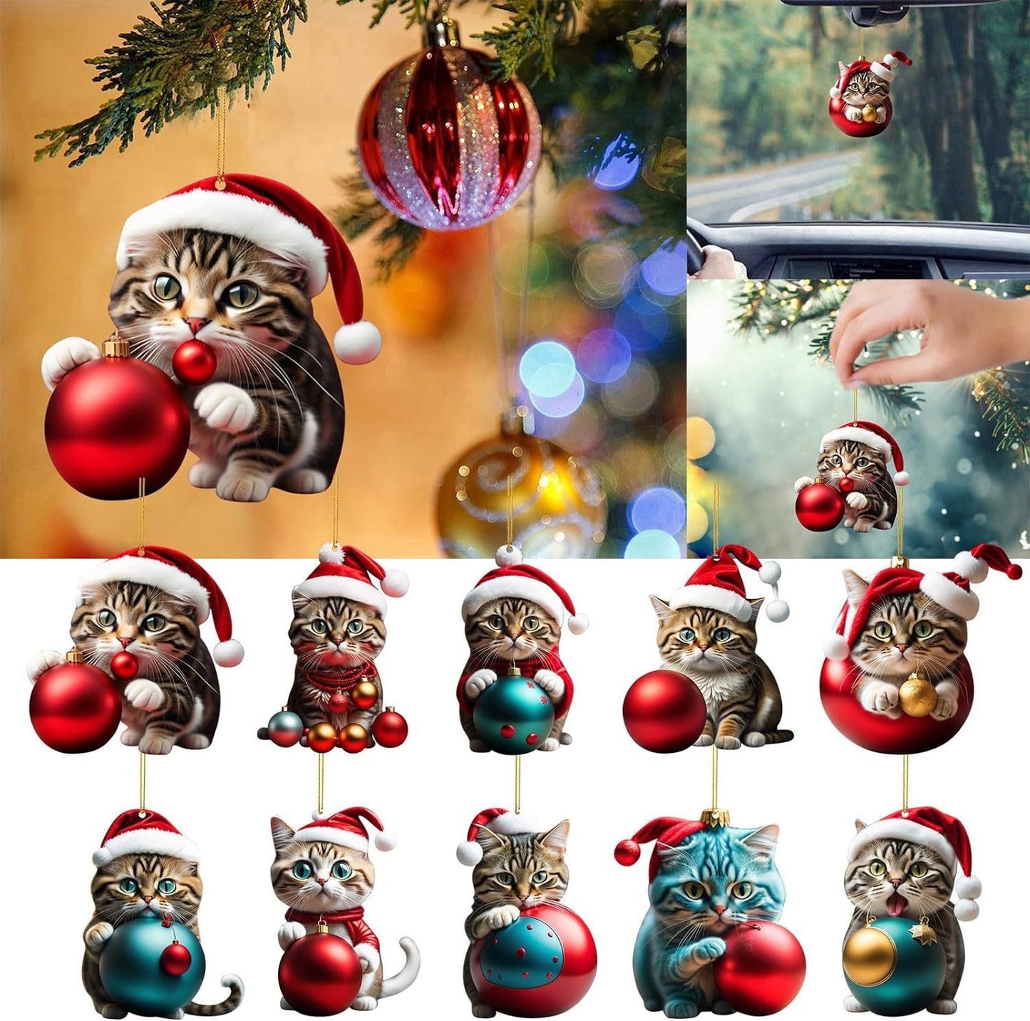 🎄10 kosov😻 Okraski za božično drevo Katie. Viseči mačji dodatki-avtomobilski dodatki