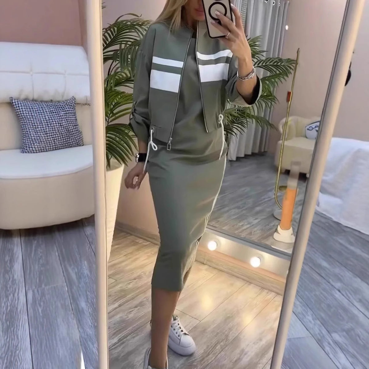💕😍Nowa, nowoczesna sukienka z okrągłym dekoltem i damski płaszcz, garnitur na co dzień 4214585