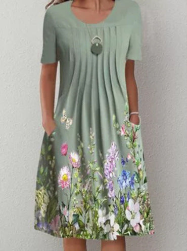 🦋 2025 Nova ženska obleka z okroglim izrezom in potiskom (S-3XL)