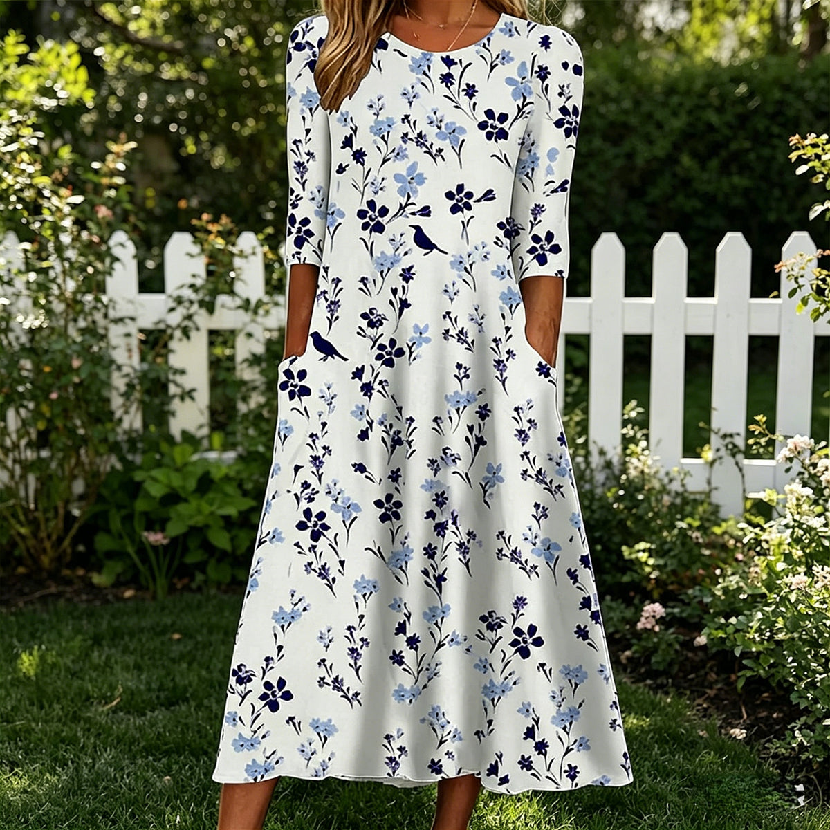 【S-5XL】🌸Kerek nyakú, rövid ujjú maxi ruha, retró bohém mintával, laza és kényelmes.