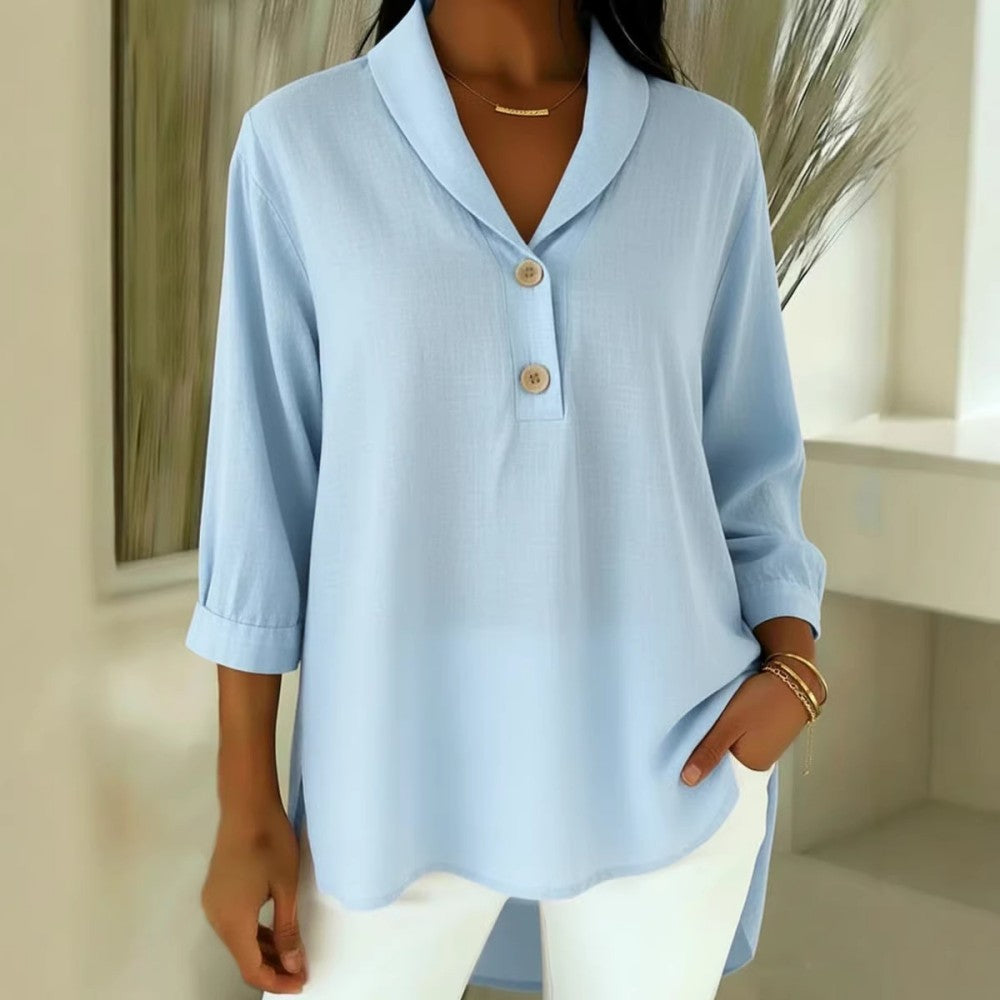 【S-3XL】Elegante, cómoda y holgada camisa de manga larga para mujer con cuello Peter Pan