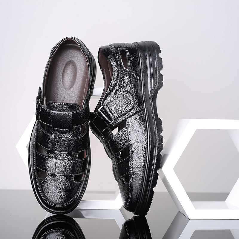 💞【38-48】Sandalias de verano 2026 para hombre, de piel de vacuno transpirable, huecas, antideslizantes y de estilo casual.