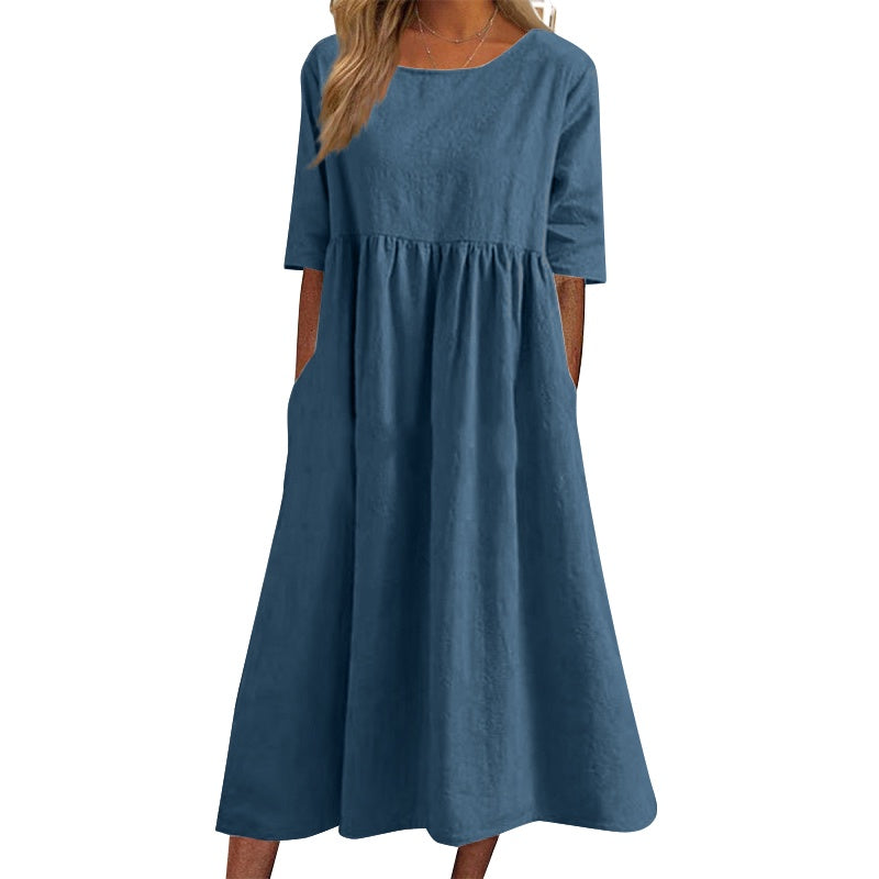 💕【Sleva 50 %】【Velikosti S-5XL】Ležérní šaty s kapsami, volný střih, jednobarevné, velmi pohodlné 4234552