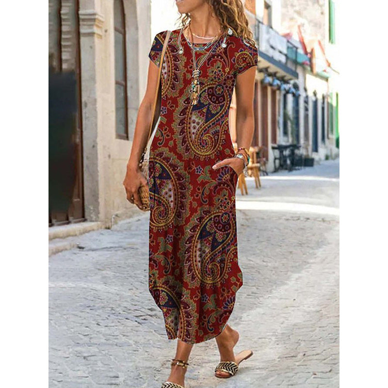 【S-3XL】Ženska nova ohlapna prileganje ohlapne tiskane žepe elegantna modna obleka 3585608