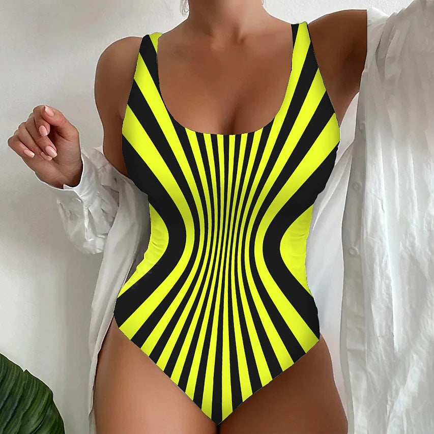 🩱S~5XL🏖️Modne in seksi črtaste enodelne kopalke