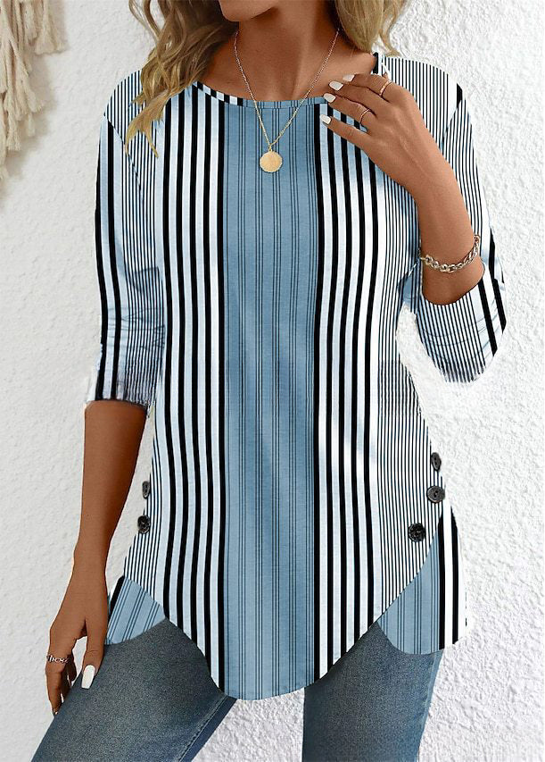 💕👚Speciální nabídka na letní novinky【S-3XL】Letní nová dámská pruhovaná volnočasová halenka, prodyšná a pohodlná, ideální volba na léto.