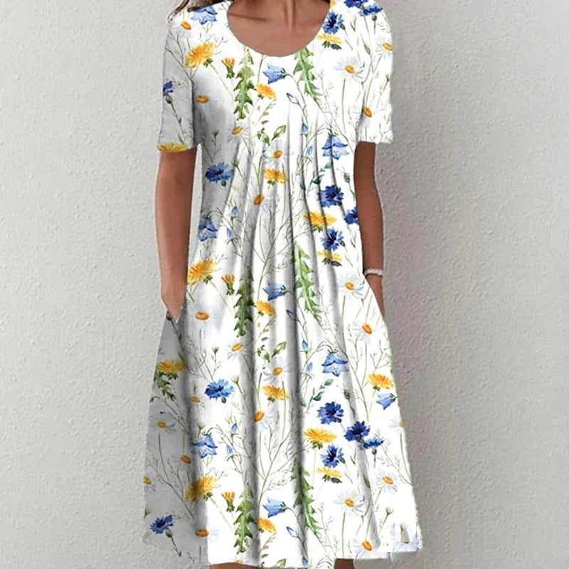🦋 【S-3XL】Nova ženska obleka z okroglim izrezom in potiskom (S-3XL). 3705813