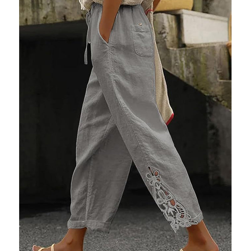 💯Pantalones de mujer con detalle de encaje y cordón ajustable.4280484