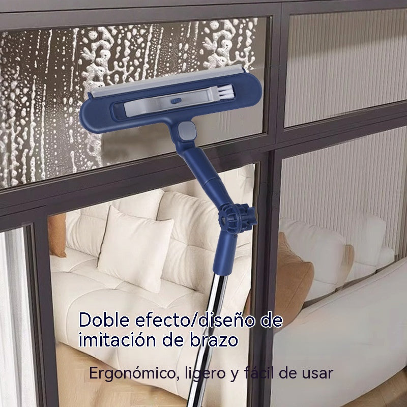 🧼✨ Escobilla de goma 2 en 1 de doble cara📏 con mango extendido, adecuada para limpiar ventanas de edificios altos.