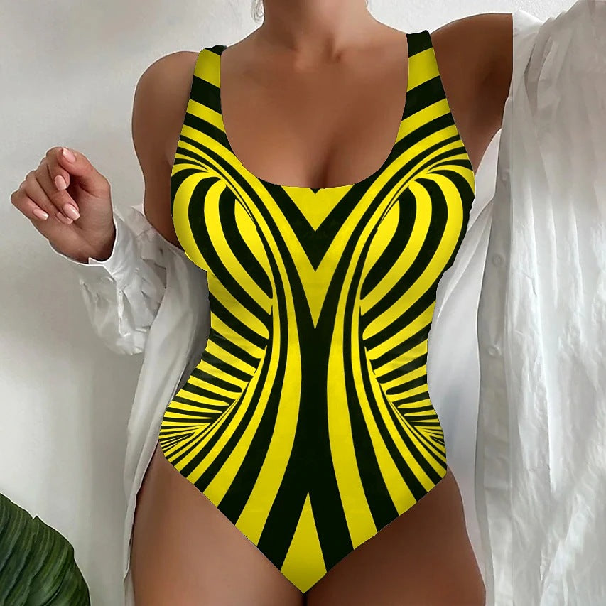 🩱S~5XL🏖️Modne in seksi črtaste enodelne kopalke