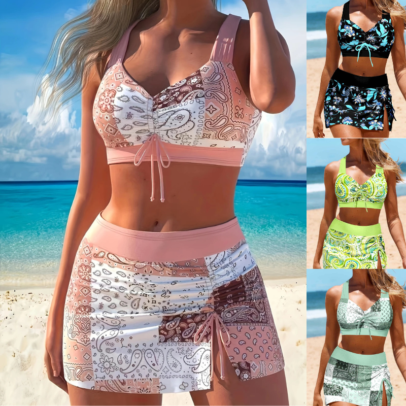 👙【50% popust🔥】【S–5XL】👙🌺 Ženske troslojne bikini kopalke velike velikosti, hitro sušeče, z visoko elastiko, visokim pasom