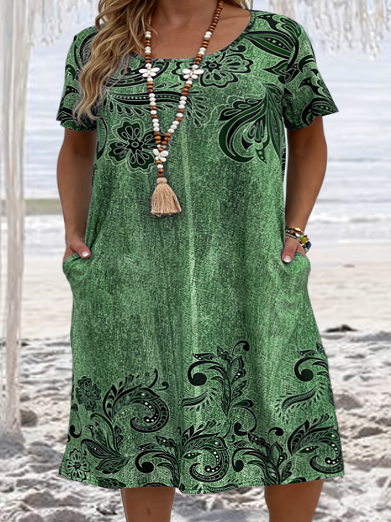 👗【XL-6XL】 2026 nové dámské 3D tištěné volné kapesní šaty