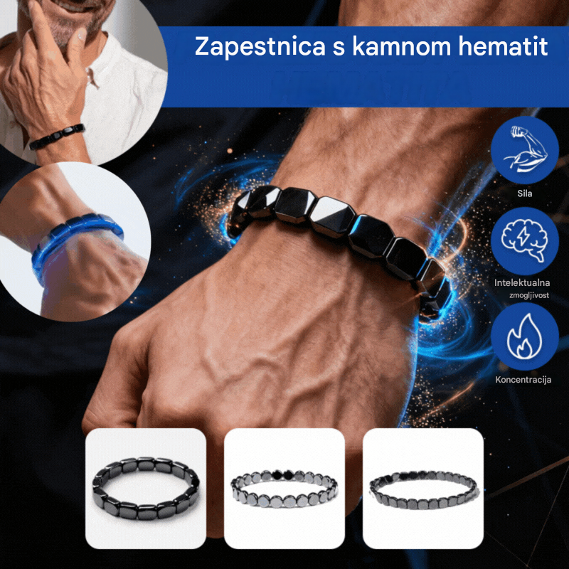 【Kupite 1, dobite 1 gratis】🔥Energijska zapestnica iz hematita in črnega oniksa|Ponovno si pridobite moč in moško samozavest