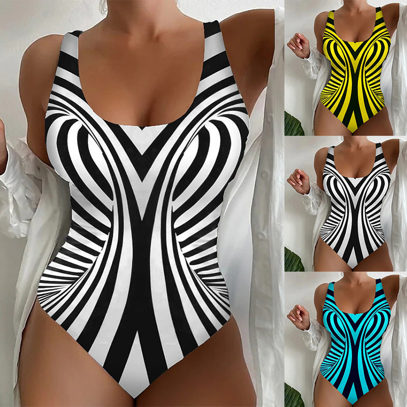 🩱S~5XL🏖️Modne in seksi črtaste enodelne kopalke