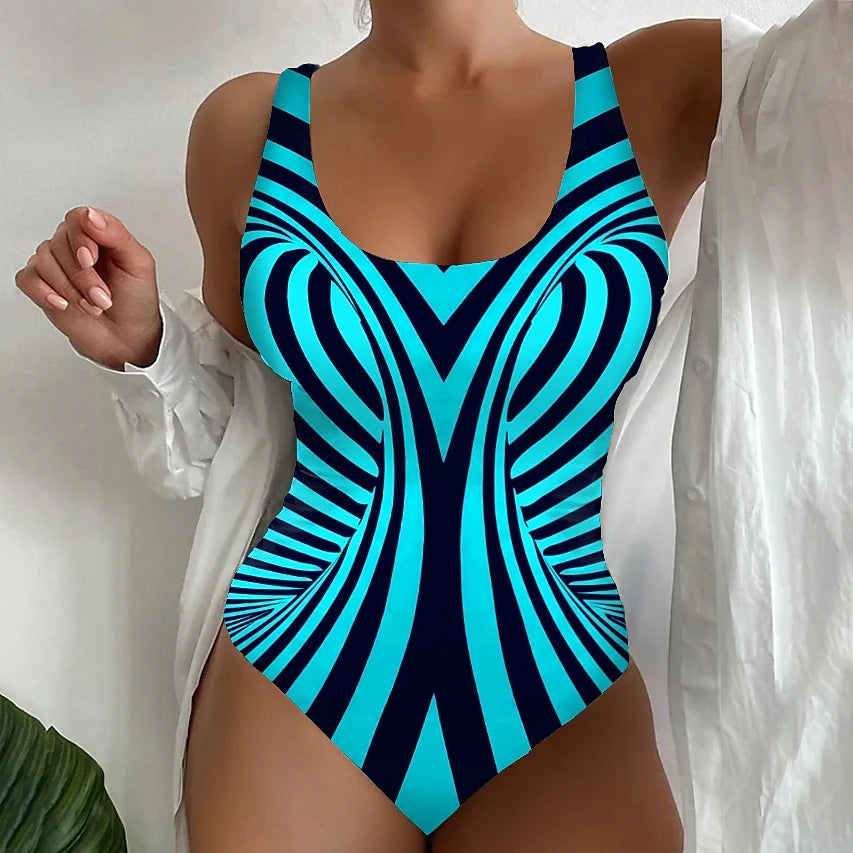 🩱S~5XL🏖️Modne in seksi črtaste enodelne kopalke