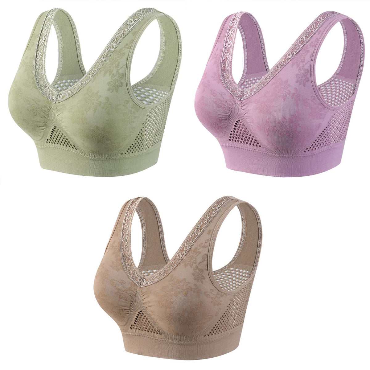 👙【40-120 kg】【Zestaw 3 sztuk】✨ Biustonosz koronkowy bez fiszbin z wysokim wsparciem dla kobiet