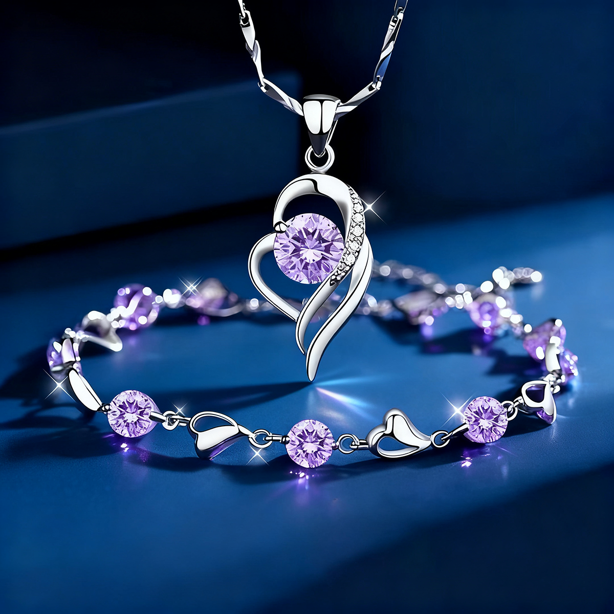 ✨✨【Kupite 1, dobite 1 gratis】💎Komplet zapestnice in ogrlice Srce oceana, srebro 925-L