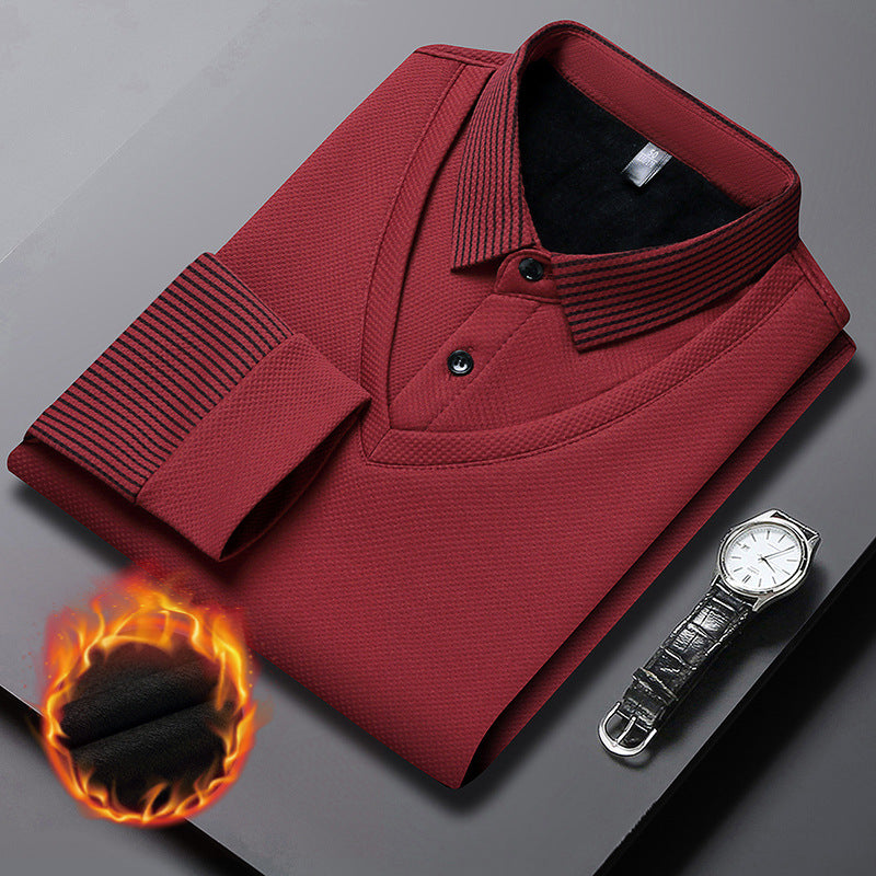 【M-4XL】 Polo majica v videzu dveh kosov z imitacijo črt v slogu patchworka