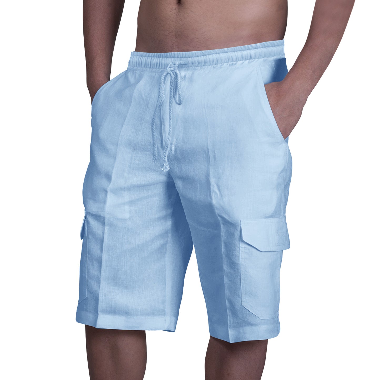 👖⛵【50-100 kg】😍Nové pánské plátěné cargo kraťasy, plus size, pánské plážové kraťasy, se stahovací šňůrkou a několika kapsami 4260837