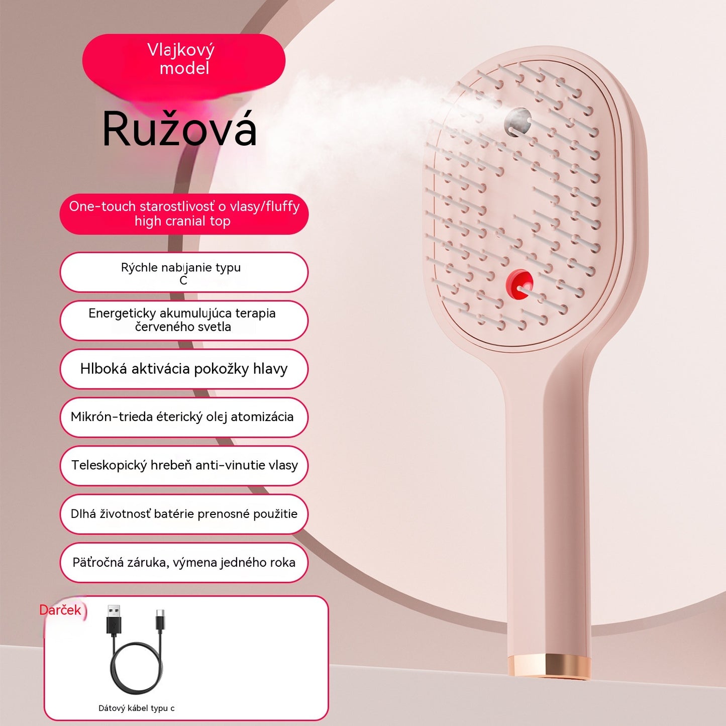 💖💨Hřeben s funkcí rozprašování, který se spouští jediným tlačítkem a účinně zabraňuje zamotávání vlasů.
