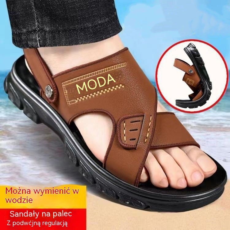 Oferta ograniczona czasowo 🐂【Rozmiary 38-47】Nowe męskie sandały plażowe ze skóry naturalnej z grubą podeszwą