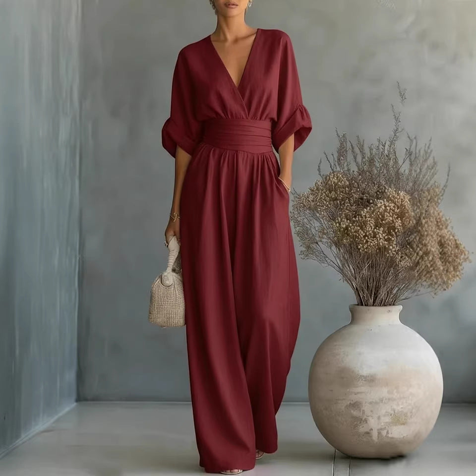 🌿【S-5XL】 Elegantní overal z přírodní látky - zdůrazňuje pas a skrývá nedostatky