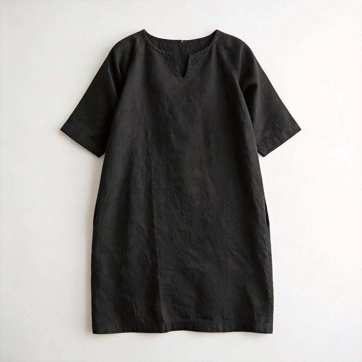 ✨【S–3XL】Dámské volné šaty z bavlny a lnu, s malým výstřihem do V, prodyšné, měkké a pohodlné na nošení