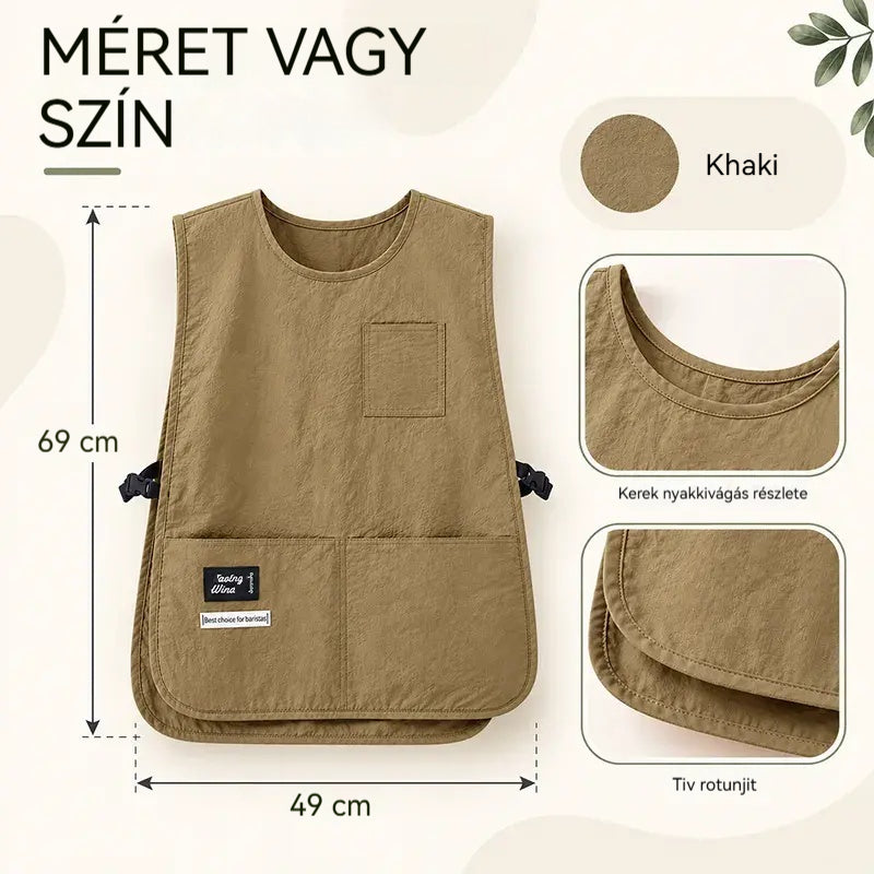 👩‍🍳✨ Vízálló és foltálló mellénykötény – tökéletes főzéshez, kézimunkához és kertészkedéshez, kényelmes állítással 🛡️