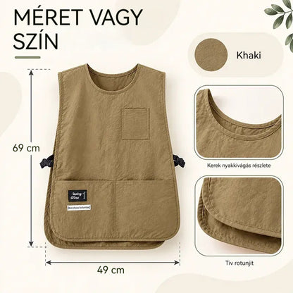 👩‍🍳✨ Vízálló és foltálló mellénykötény – tökéletes főzéshez, kézimunkához és kertészkedéshez, kényelmes állítással 🛡️