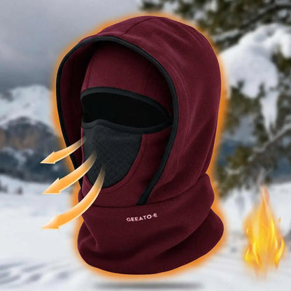 🎉🧣❄️ Topla, dvoslojna kapa iz flisa, ki je odporna proti vetru in ščiti obraz – popolna za zimo.