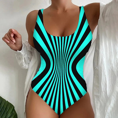 🩱S~5XL🏖️Modne in seksi črtaste enodelne kopalke