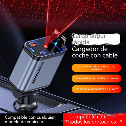 ⚡✨ Cargador de coche ultrarrápido: dos puertos USB-C retráctiles con luz ambiental Starlight y protección de seguridad inteligente 🚗💫 4223456