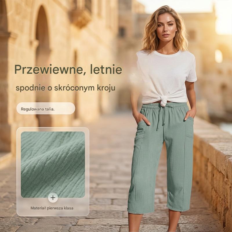 🔥✨Nowe letnie damskie spodnie capri z plisami, wykonane z bawełny i lnu, w jednolitym kolorze