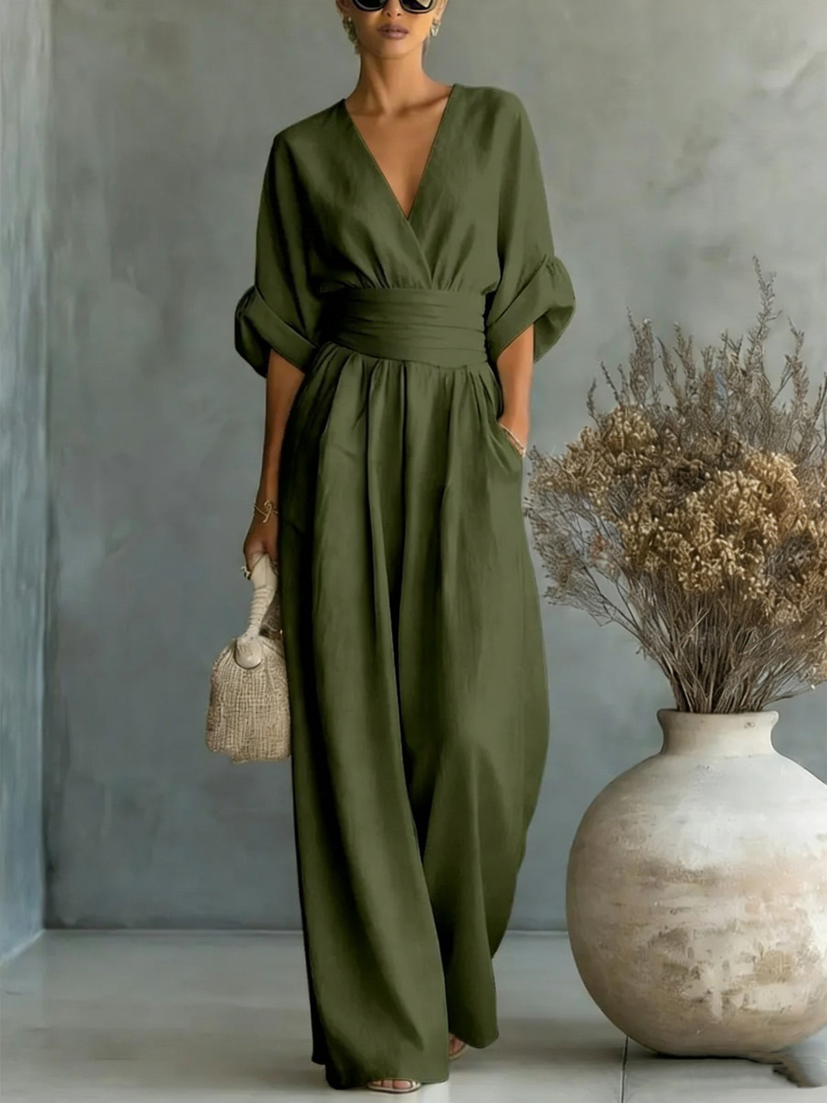 🌿【S-5XL】 Elegantní overal z přírodní látky - zdůrazňuje pas a skrývá nedostatky