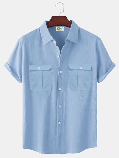 👔【M-5XL】Nová letní pánská jednobarevná lněná košile  4260147