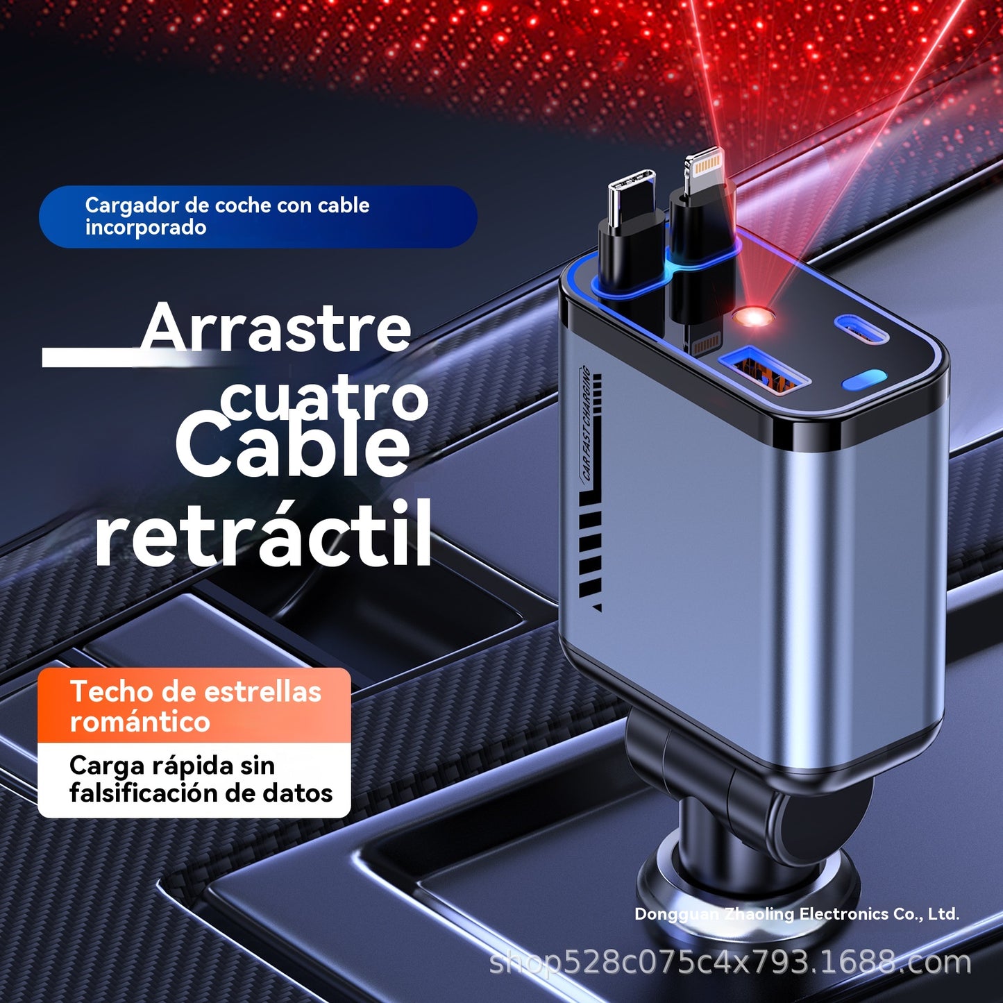 ⚡✨ Cargador de coche ultrarrápido: dos puertos USB-C retráctiles con luz ambiental Starlight y protección de seguridad inteligente 🚗💫 4223456