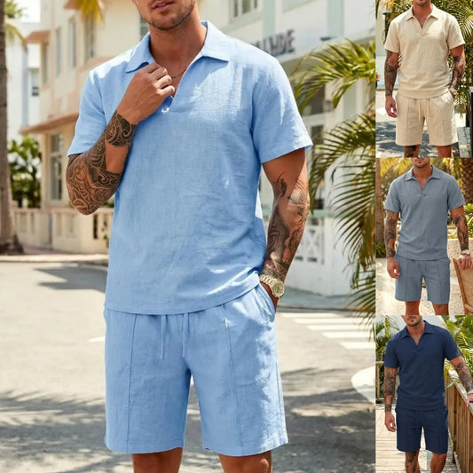 [M-3XL] Traje de lino informal de verano para hombre, tejido transpirable, corte holgado, una prenda imprescindible para el verano.