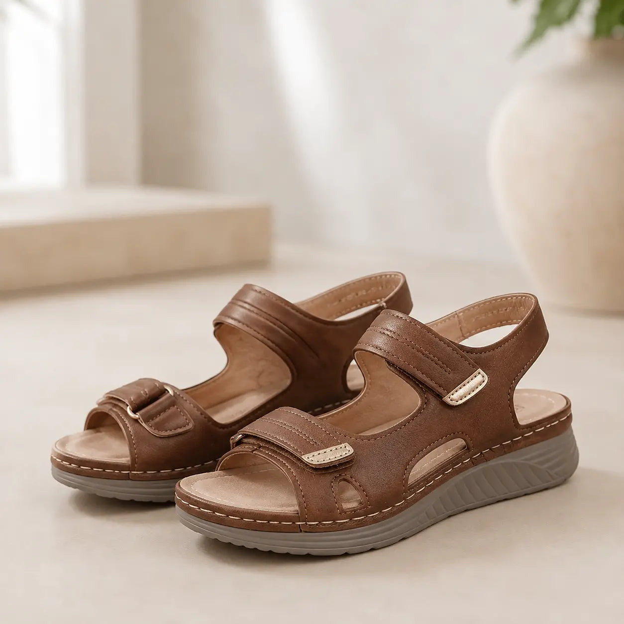 🌟👡【50% sleva 🔥】【36–43】Pohodlné a elegantní dámské klínové sandály s otevřenou špičkou – pásek na suchý zip