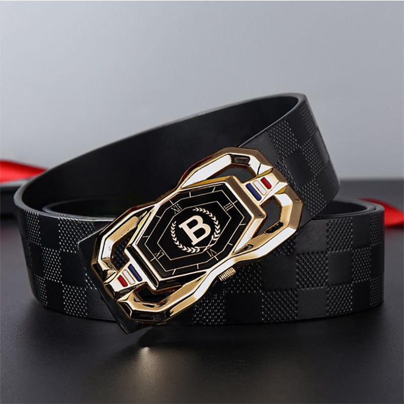 🧥👔🐂🔥Nový pánský opasek z pravé kůže s automatickou přezkou, stylový a všestranný bederní pásek 4247307