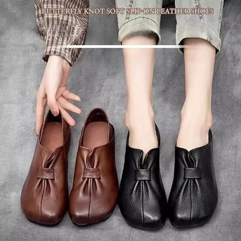 👡【35-42】Nové boty nazouvací s měkkou podrážkou a mašlí, vysoce kvalitní hovězí kůže, jednoduché a elegantní 4249184